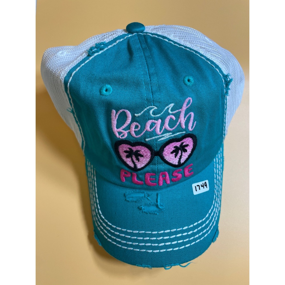KBETHOS Trucker Hat Women‎ OS Teal NWT Distressed Beach Please Mesh Back Cap